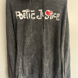 Worn-In Black Graphic Hoodie with Heart Accent